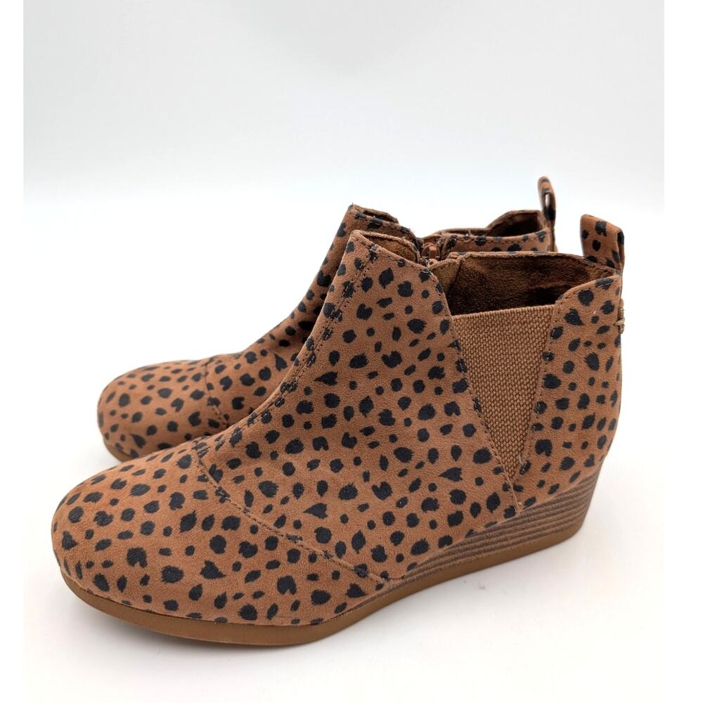 Toms Kelsey Suede Leather Wedge Ankle Boot Kids' Brown/Leopard Size US5 EU37